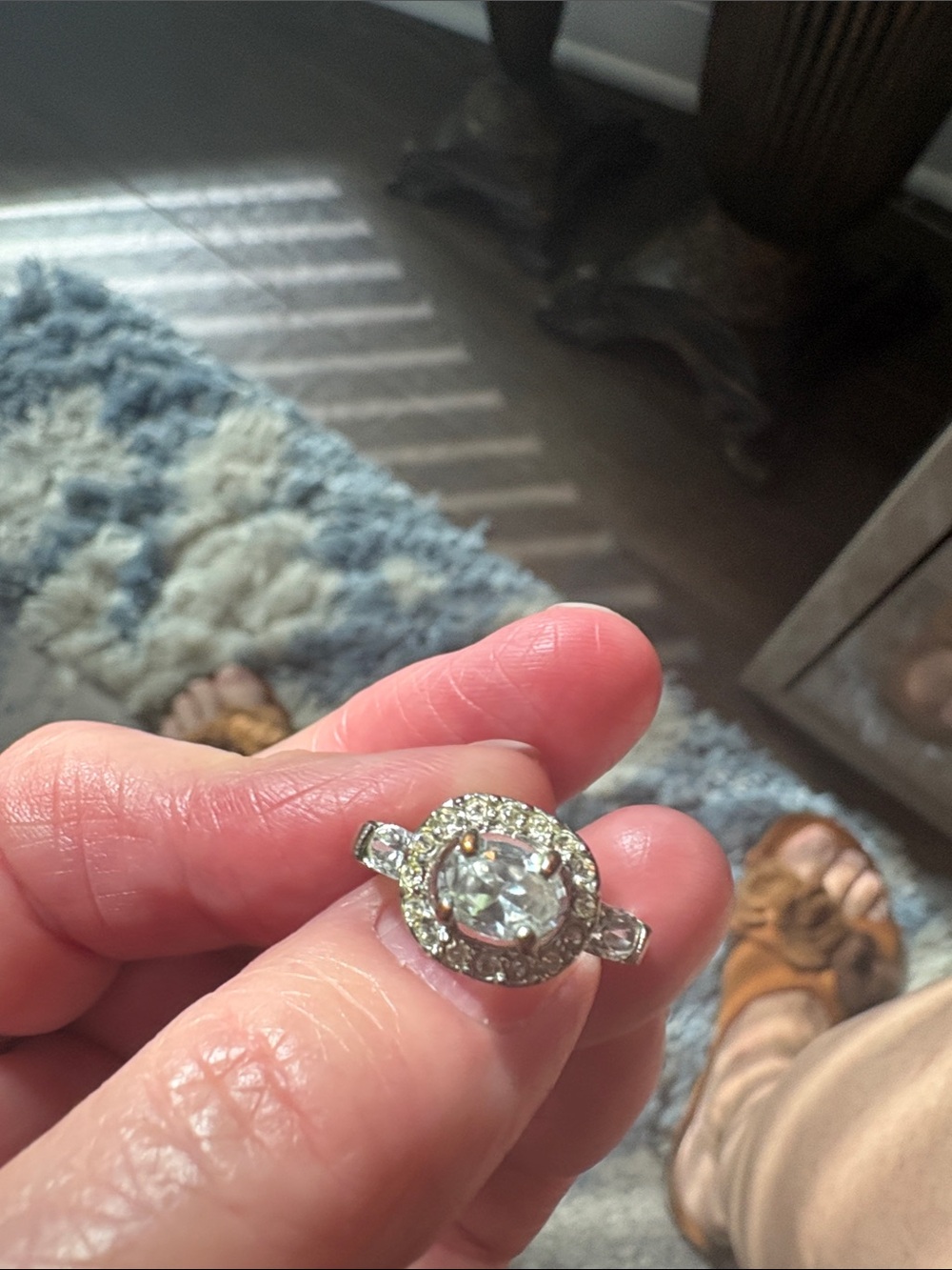 Classic Silver-Tone Halo Ring with Clear Center Stone